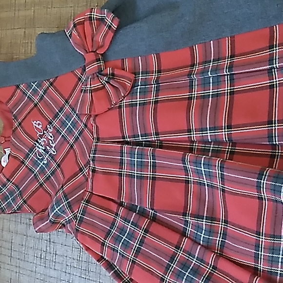 🎄 CHRISTMAS Red Plaid and Gray Toddler Dress 🎁 By M & B Fashion  (Greece) sz 1 - Picture 1 of 11